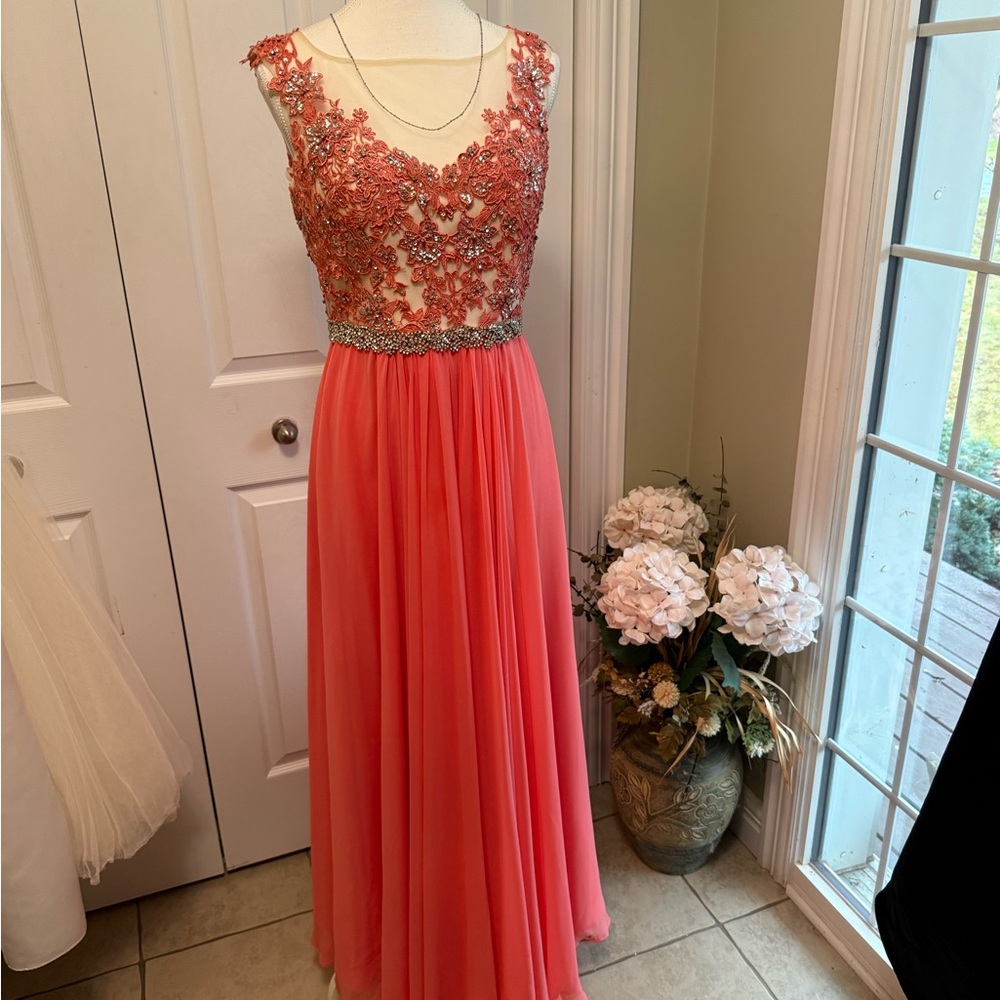 Elegant Coral Embellished Prom Dress